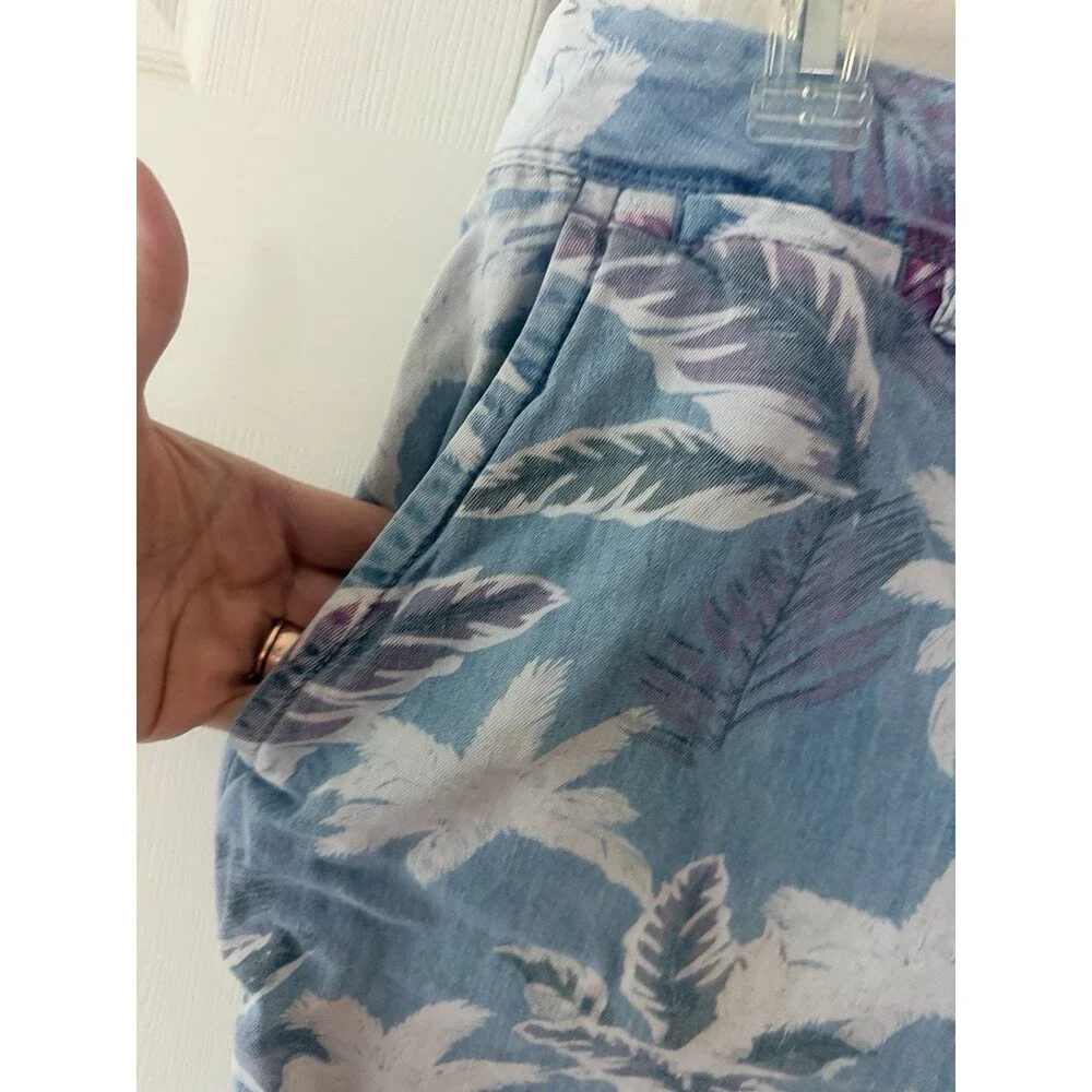 Superdry International Mens Palm Tree Chino Shorts 34W Blue Tropical Beach